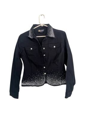 Christine Alexander Jacket With Rhinestone Womens Small Black Long Sleeve Button